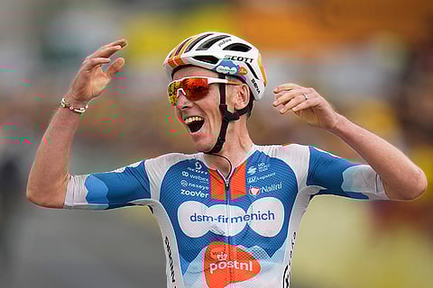 France's Romain Bardet crosses the finish line